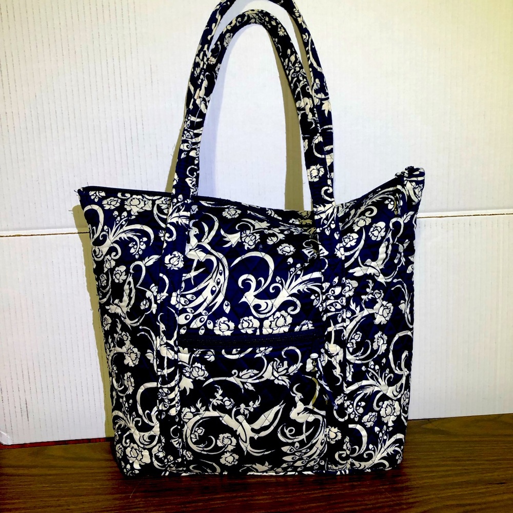 Not a Vera Bradley tote. 13” x 13” navy blue and white.